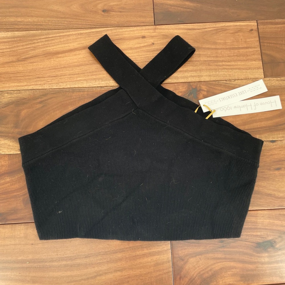 House‎ of Harlow 1960 Black Ribbed Cross Front High Waist Bikini Bottoms L - Picture 2 of 5
